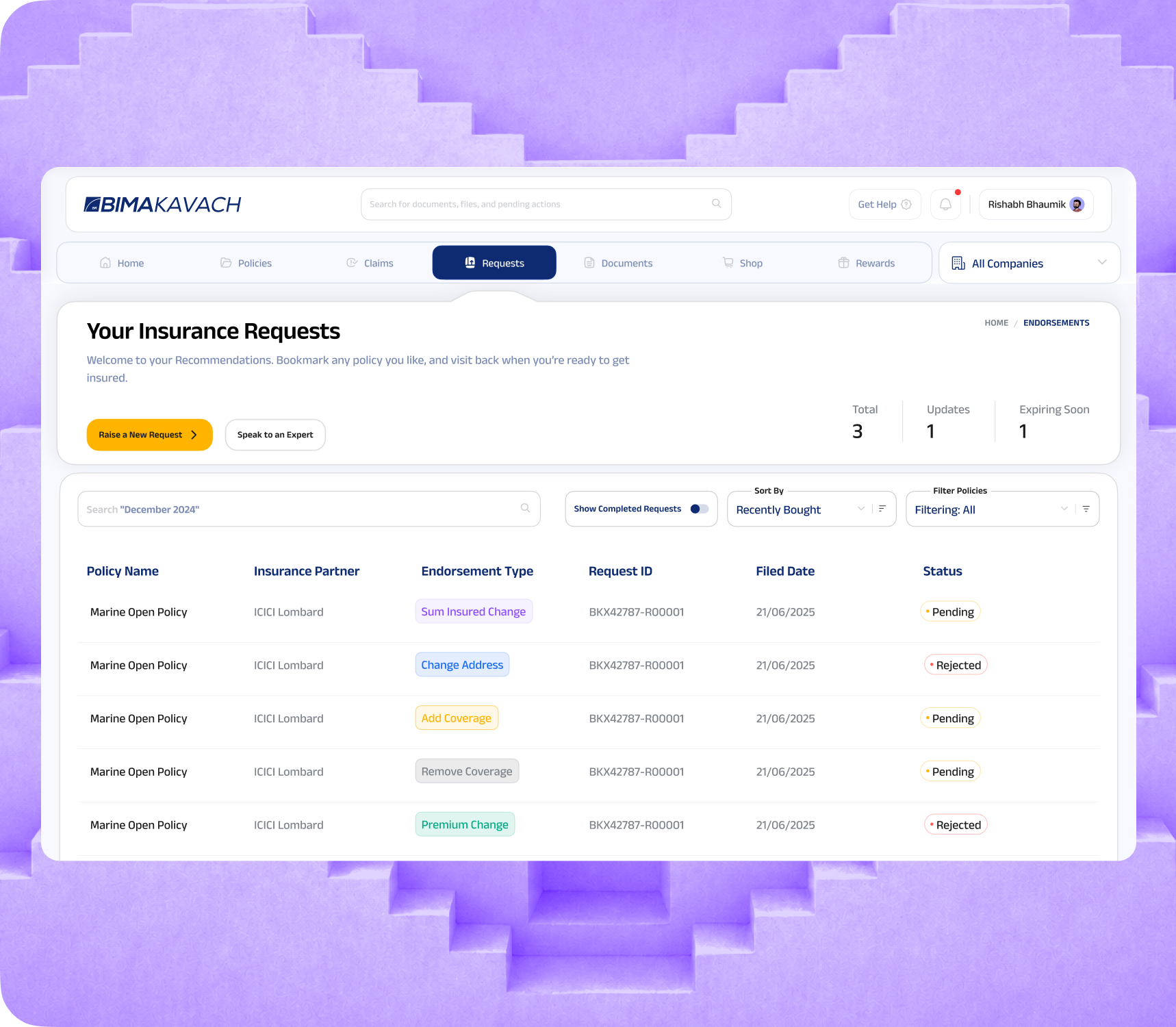 Endorsement Management dashboard
